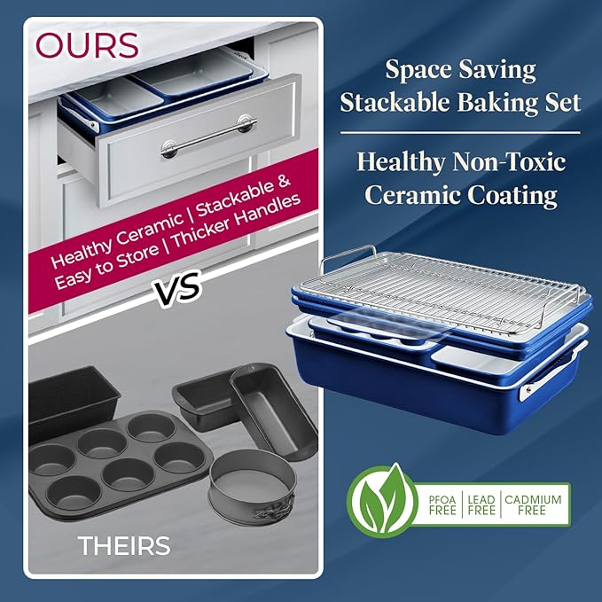 Bakken 8-Piece Stackable Bakeware Set - Ceramic Non-Stick Coating, Baking Sheets, Assorted Baking
