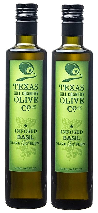 Texas Hill Country Olive Co Basil Infused Olive Oil - Cold Pressed Gourmet EVOO Olive Oil - Great