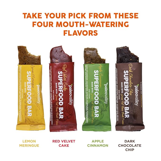 Paleovalley Superfood Bars – Lemon Meringue– 12 Pack – 9g Protein per Bar – Gluten-Free
