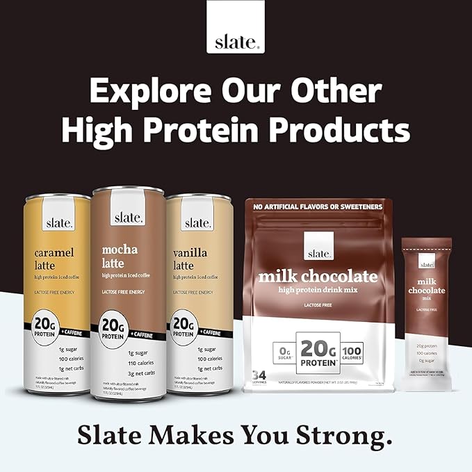 Slate Milk - High Protein Iced Coffee - Sweet Cream Latte - 175mg Caffeine, Lactose Free Energy