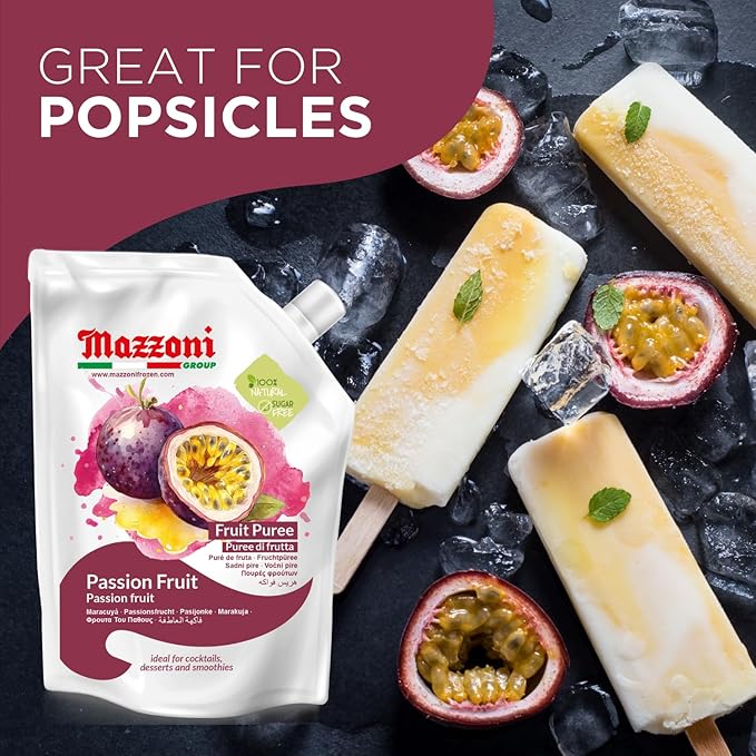 Mazzoni Passion Fruit Juice Puree, 100% Pure Passion Fruit, Maracuya, Just Fruit, No Sugar Added