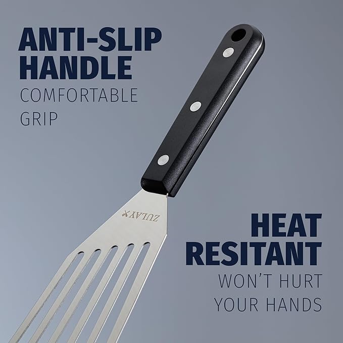 Zulay Kitchen Fish Spatula Stainless Steel - Spatulas for Non-Stick Cookware - Slotted Stainless