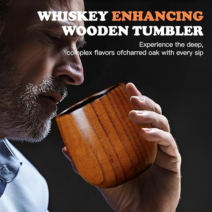 Charred Wooden Whiskey Glass - Handcrafted Solid Wood Glass for Men | Unique Bourbon Gifts, Unique