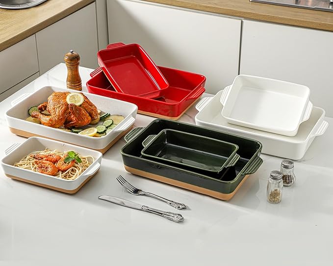 Ceramic Baking Casserole Dish with Handles, Large 9x13 inch Pan and Middle Baking Pan - Porcelain