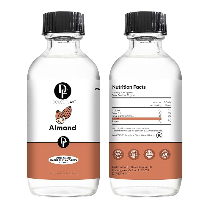 Dolce Flav Natural Almond Extract ??2 Ounce Water-Soluble Kosher, Sugar-Free, Concentrated Pure