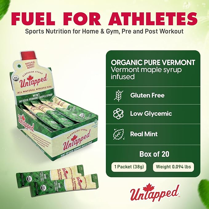 UnTapped Mint Maple Syrup Energy Gels 20 Gels | Organic Pure Vermont Maple Syrup with Real Mint |