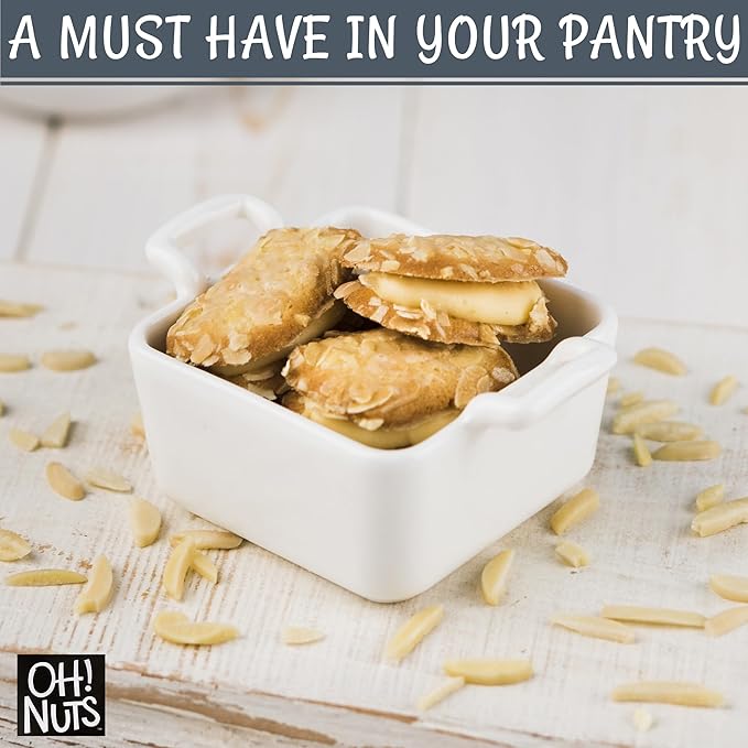 Oh! Nuts Almonds Blanched Slivered - Raw - 100% Natural - 1.5 lb - White Almond Sticks - Packed in