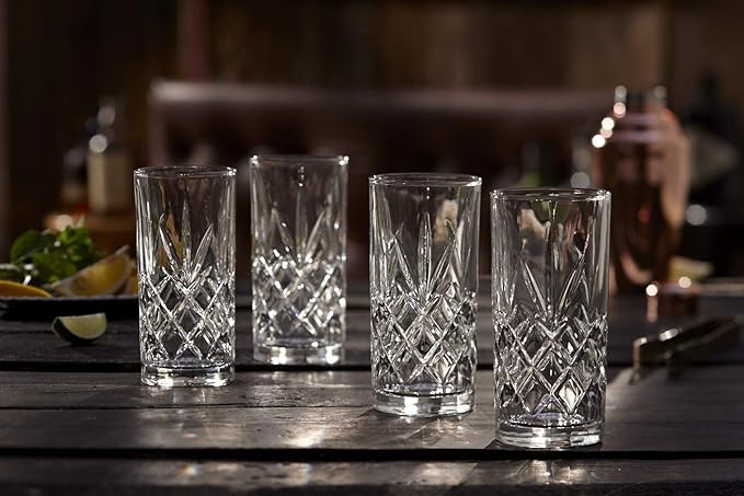 Royalty Art Kinsley Tall Highball Glasses Set of 8, 12 Ounce Cups, Textured Designer Glassware for