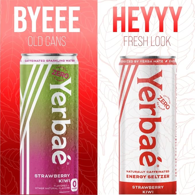 Yerbaé Energy Seltzer - Strawberry Kiwi, No Sugar/Calories/Carbs. Energized by Yerba Mate