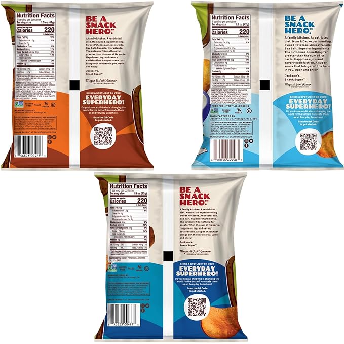 Jackson???Sweet Potato Kettle Chips Avocado Oil Variety Pack made with Premium Oils (1.5 oz, Pack