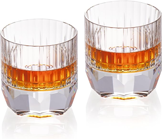 KAMMAK Crystal Whiskey Glasses Set of 2, 7.44oz Old Fashioned Glasses Stemless, Luxury Hand Blown