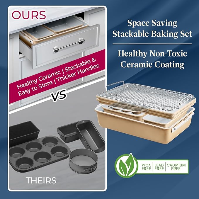 Bakken 8-Piece Stackable Bakeware Set - Ceramic Non-Stick Coating, Baking Sheets, Assorted Baking