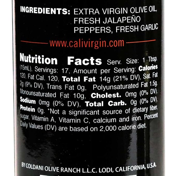 Calivirgin Jalapeno Garlic Flavored Olive Oil - Jalapeno Garlic Infused Extra Virgin Olive Oil