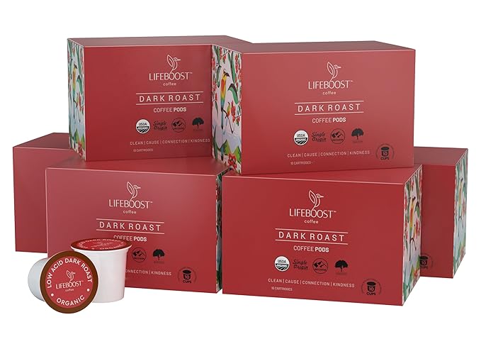 Lifeboost Dark Roast Low Acid Coffee K Cups - Single Origin Mold Free Non-GMO Organic Coffee Pods