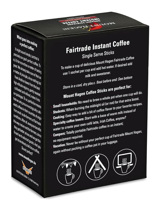 Mount Hagen 25 Count Single Serve Instant Coffee Packets - 2 Pack | Organic Medium Roast Arabica