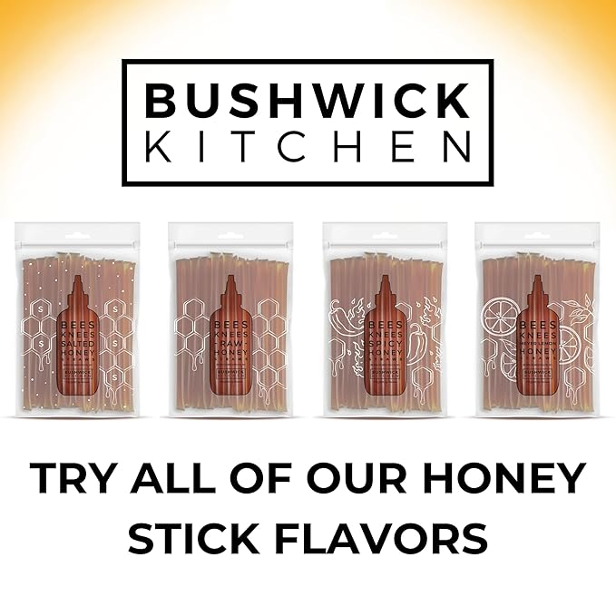 Bees Knees Salted Honey Sticks, 50 Sticks, 1 tsp Each, Wildflower Honey Straws Blended with Sea