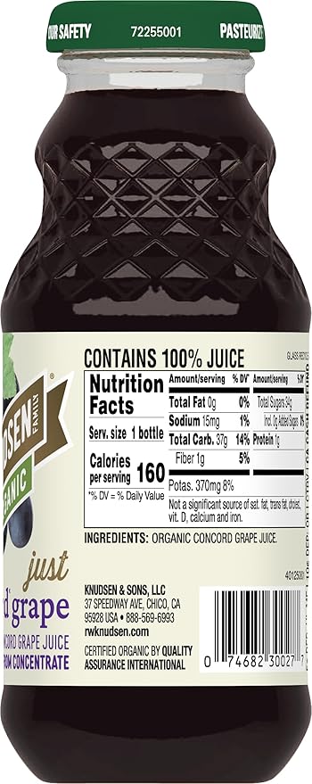 R.W. Knudsen Organic Just Concord Grape Juice, 8 fl oz (12 Pack)
