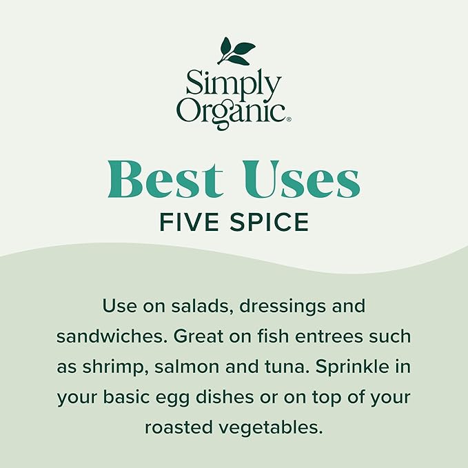 Simply Organic Five Spice Powder, 2.01 Ounce, Cinnamon, Fennel Seed, Cloves, Star Anise & White