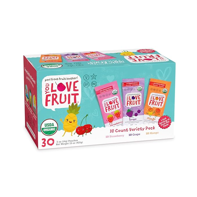 YOU LOVE FRUIT - Fruit Snacks Variety Pack 30 count, 100% Natural Gluten-Free, Vegan, Low Carb, Low