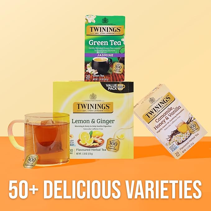 Twinings Pomegranate & Raspberry Herbal Tea Individually Wrapped Bags, 20 Count (Pack of 6)