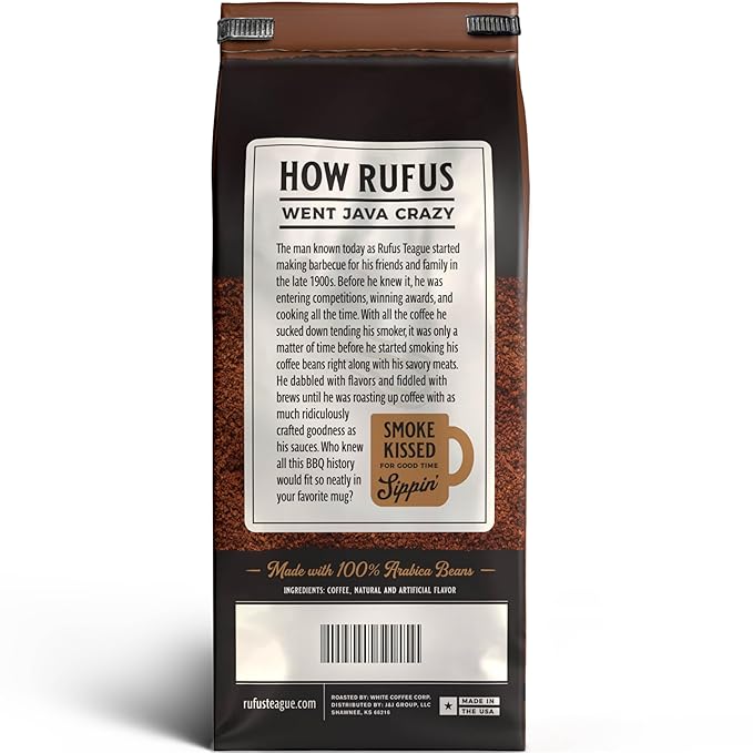 Rufus Teague Pitmaster Blend Ground Coffee, Gourmet Fresh Dark Roasted Coffee, Smoke Roasted Java