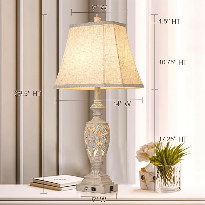 29.5"H Touch Control Traditional Table Lamp Set of 2,Vintage Bedside Lamp Nightstand Lamps with