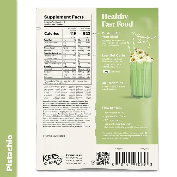 Keto Chow Pistachio | Keto Meal Replacement Shake Powder | Nutritionally Complete | Low Carb |