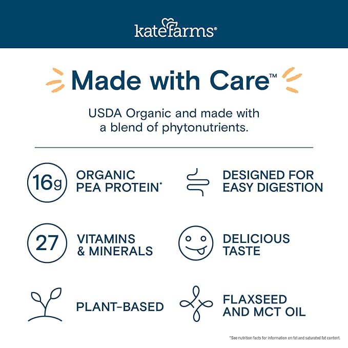 Kate Farms Organic Nutrition Shake, Strawberry, 16g Protein, 27 Vitamins and Minerals, Meal