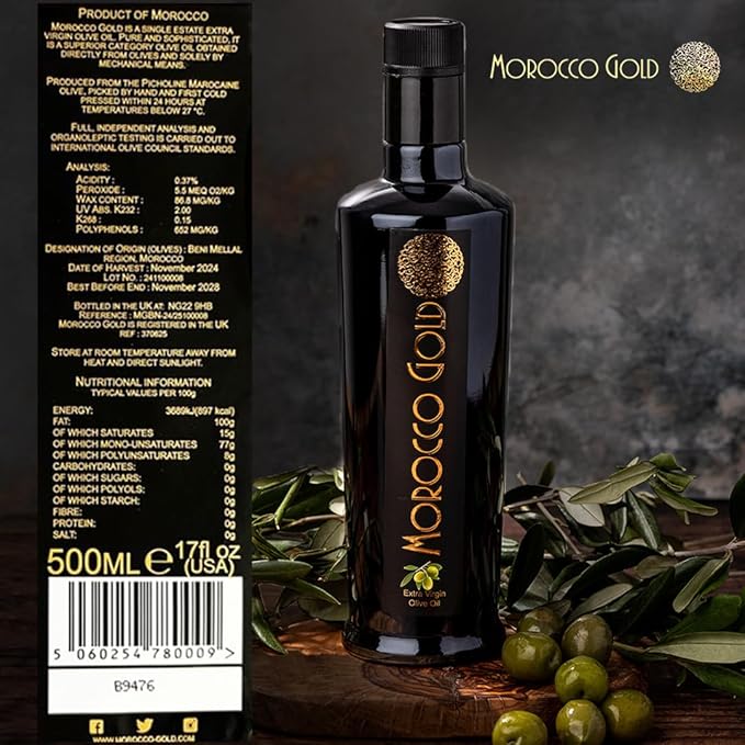 Morocco Gold Single Estate Extra Virgin Olive Oil, Unfiltered, Unblended, High in Polyphenols, Pure