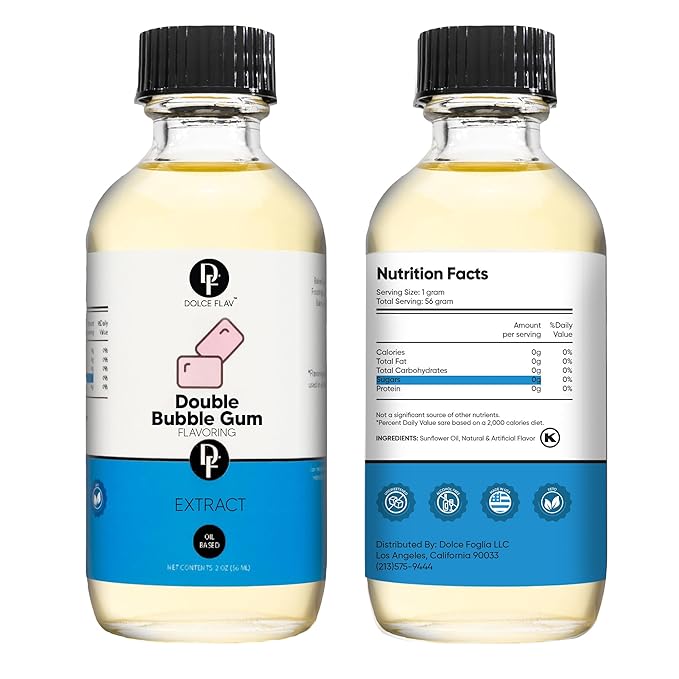 Dolce Foglia Oil Soluble Bubble Gum Extract - 2 Oz. - Sugar-Free, Zero Calories - Multipurpose