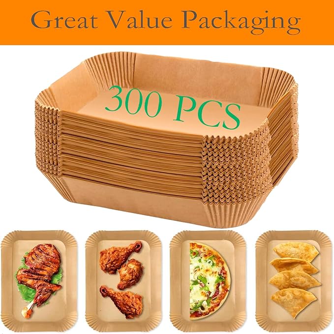 300 PCS Air Fryer Liners Disposable, 8.1 * 5.1 inch Air Fryer Paper Fit 2-Basket 8-10QT Ninja Dual