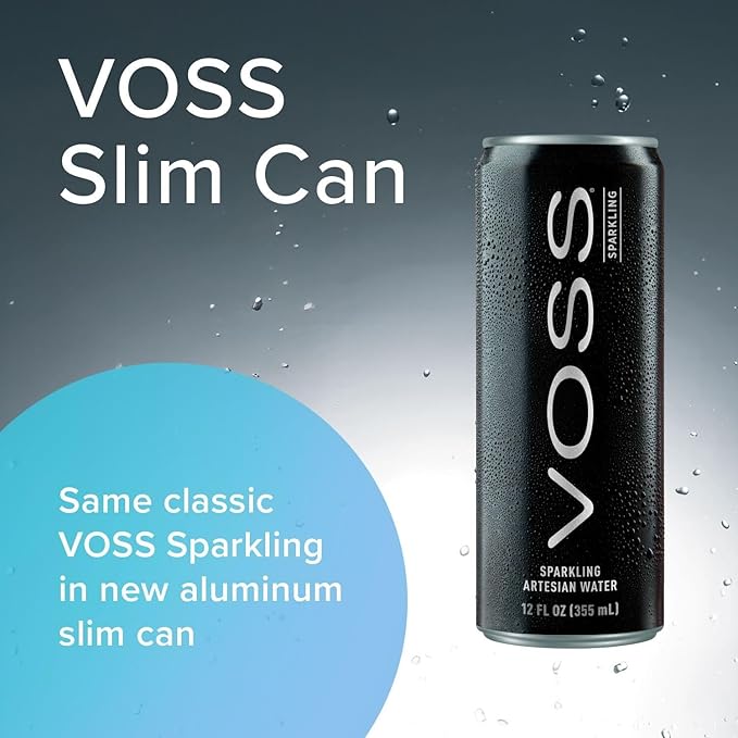 VOSS Artesian Sparkling Water Cans - 3 Pack of 8 – 24 Slim Cans - Pure Carbonated Water Refreshment