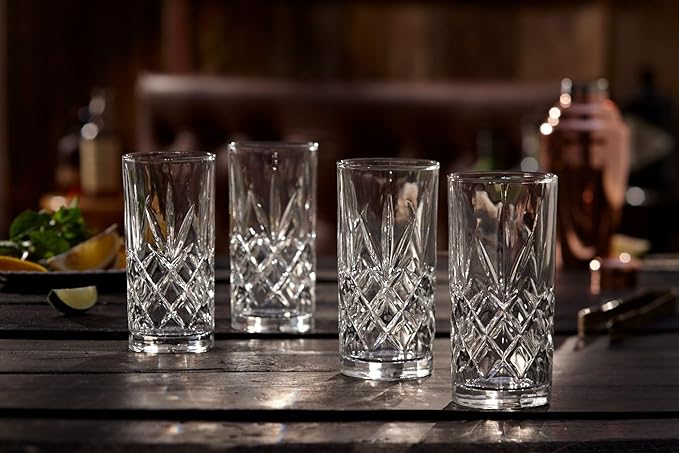 Royalty Art Kinsley Tall Highball Glasses Set of 4, 12 Ounce Cups, Textured Designer Glassware for