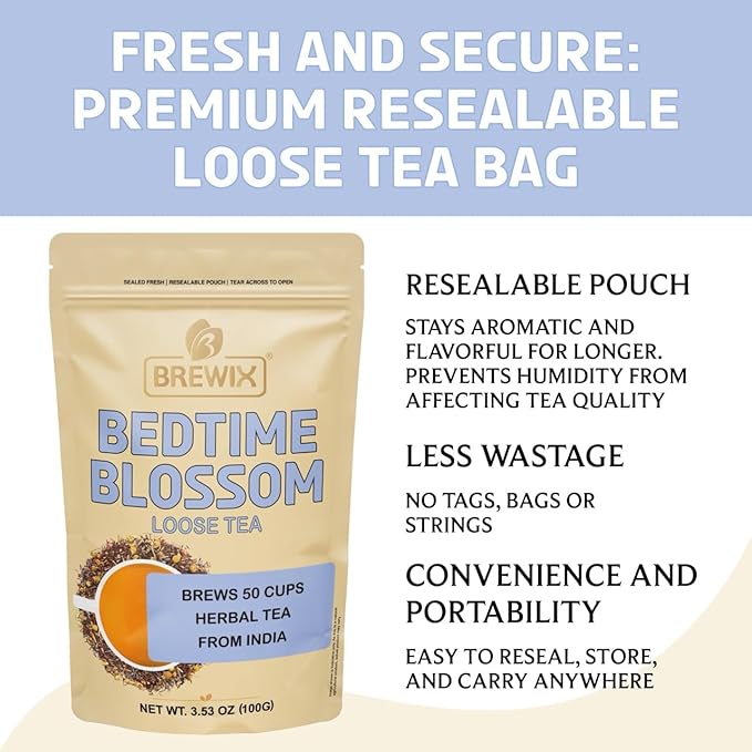 BREWIX, Bedtime Blossom Calming Tea For Sleep (50+ Cups) Herbal All Natural | Supports a Good