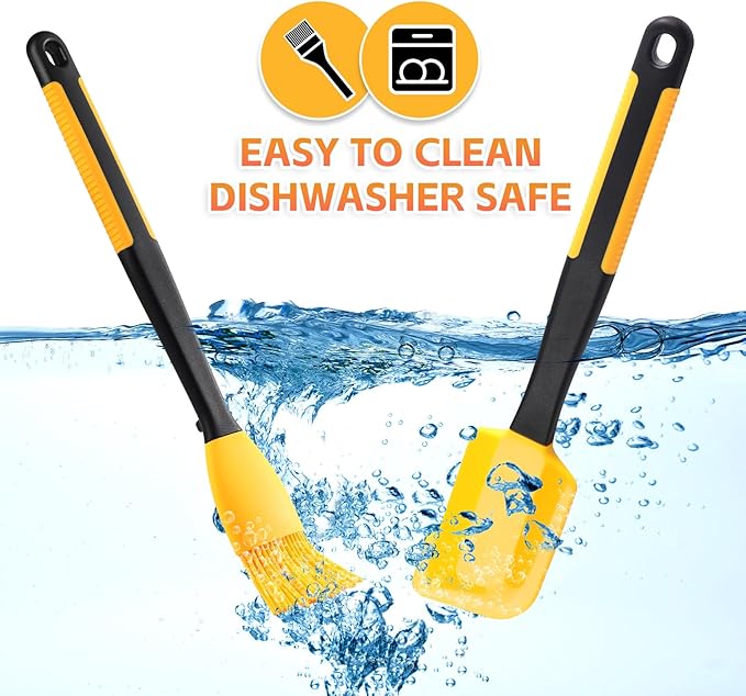 Extra Long Silicone Pastry Brush+Spatula - Heat Resistant, for Baking, Scraping, Mixing, BBQ