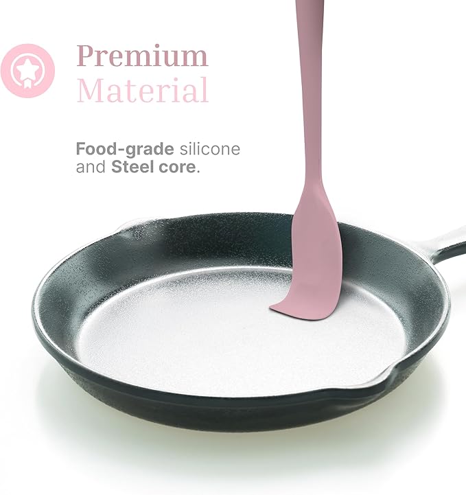 Silicone Utensils 4-Piece Set ??Rubber Spatula, Pastry Brush, Slotted Turner, and Rice Paddle