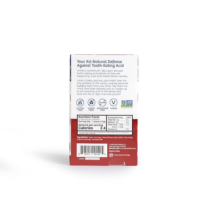 Epic 100% Xylitol Cinnamon Chewing Gum - Sugar Free, Aspartame Free Dental Gum - Supports Oral