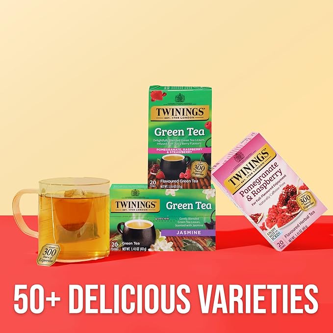 Twinings Green Tea with Pomegranate, Raspberry, & Strawberry Individually Wrapped Bags, 20 Count
