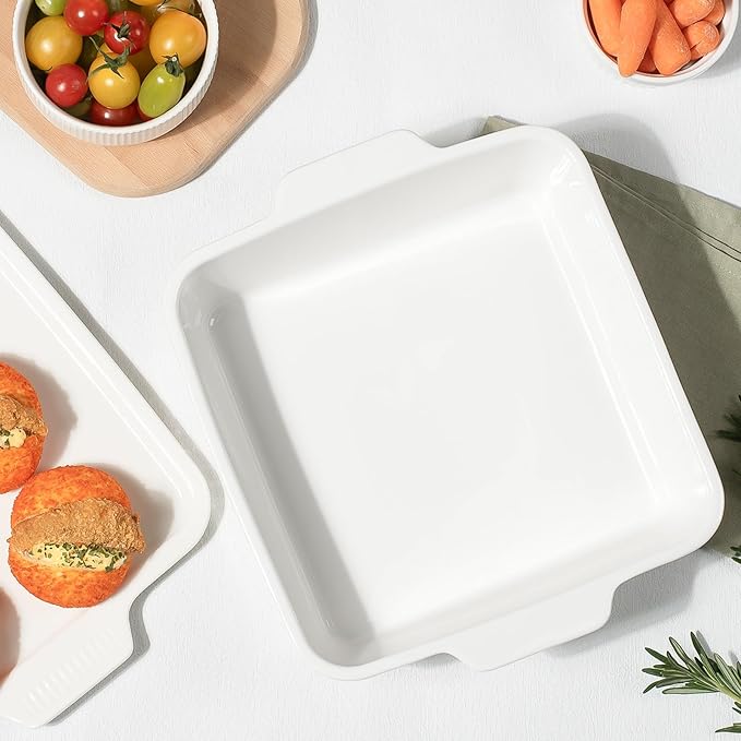 Dizada Casserole Dish for Oven with Lid, 10'' Square Baking Dish, Ceramic Baking Dish, Baking Pan