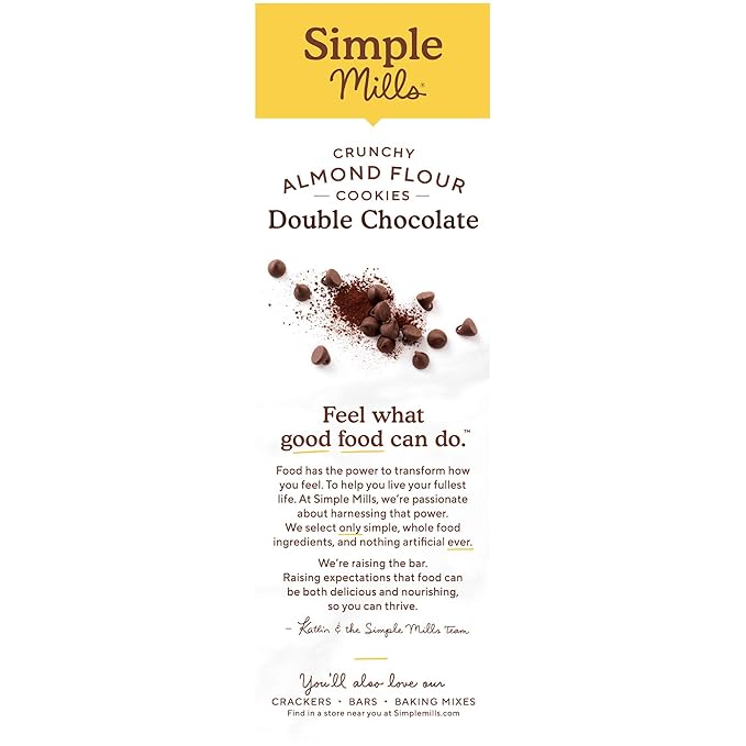 Simple Mills Almond Flour Crunchy Cookies, Double Chocolate Chip - Gluten Free, Vegan, Healthy