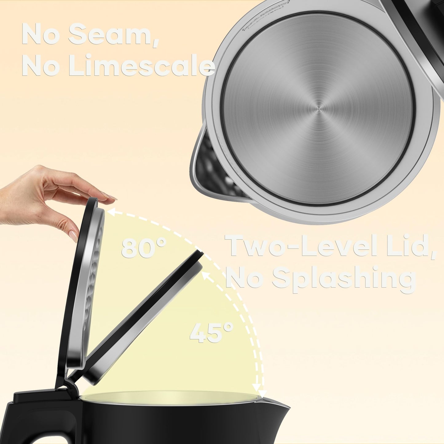 Damsun 1.7L Stainless Steel Electric Kettle, 1500W Rapid Boil, Black
