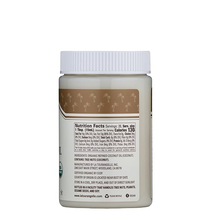 La Tourangelle, Organic Coconut Oil, Refined, For Cooking, Baking, Hair, and Skin Care, Expeller