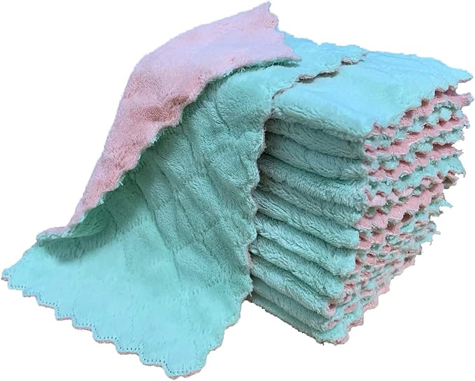 kimteny 12 Pack Kitchen Cloth Dish Towels, Premium Dishcloths, Super Absorbent Coral Velvet