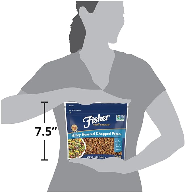 Fisher Chef's Naturals Honey Roasted Chopped Pecans 10oz Resealable Bag, Unsalted Raw Nuts for