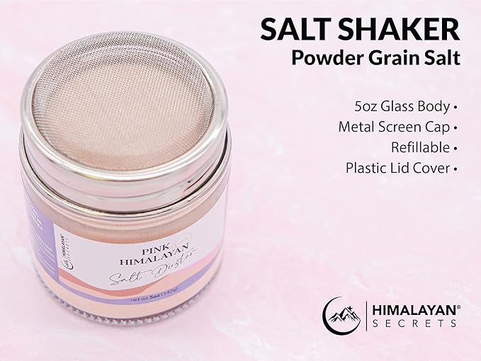 Himalayan Secrets Natural Pink Popcorn Salt Duster in Refillable Screen Shaker - 5 oz Healthy