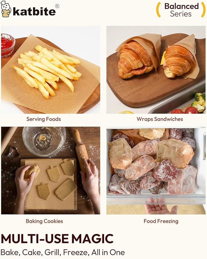 Katbite 200 Pcs Parchment Paper, 8 x 8 Inch Unbleached Baking Paper, Oil Resistant & Easy Clean