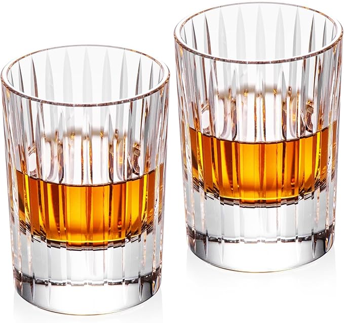 KAMMAK Crystal Whiskey Glasses Set of 2, Handcrafted 3.38oz Liquor Glasses, Luxury Old Fashioned