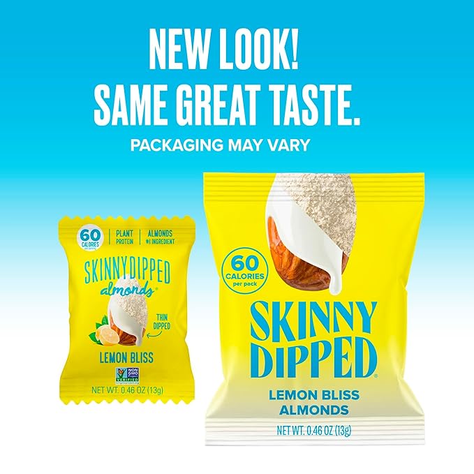 SkinnyDipped Lemon Bliss Almonds, Mini Snack Packs, Chocolate Covered Almonds, Low Sugar, Gluten