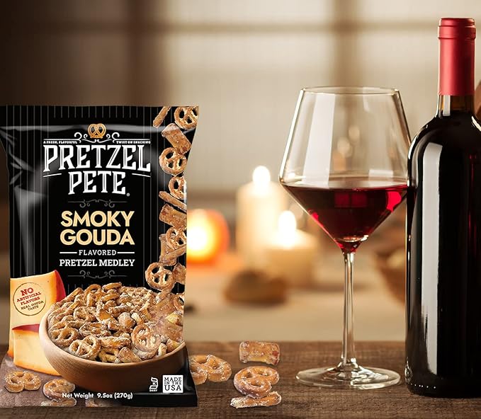 Pretzel Pete Smoky Gouda Pretzel Medley Seasoned Pretzel Medley, Nut-Free and Sesame-Free Snack
