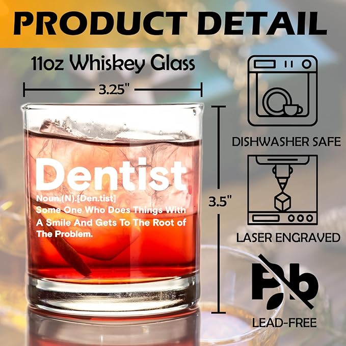 kunlisa Dentist Gifts Whiskey Glasses, Dental Hygienist Assistant Gifts, Dental 10 oz Drinking
